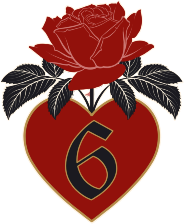 Rose and heart emblem with the number six